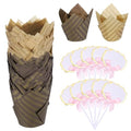 uxcell 100Pcs Tulip Cupcake Liners with 10Pcs Cheese Markers Muffins Liners - color: Natural/Brown