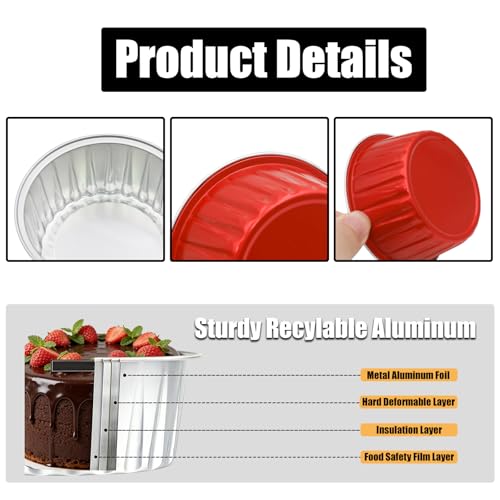 50 Pack 5oz Mini Cake Pans with Lids, Red Baking Supplies - color: Red, size: Round