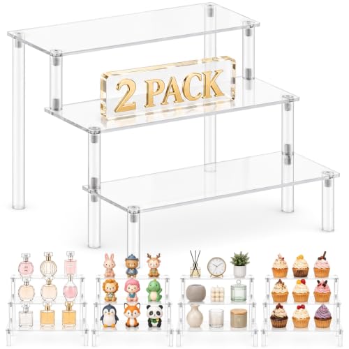 2 Packs Acrylic Display Stand Riser,3 Tier Perfume Organizer Cupcake Stand - color: Clear, size: 7.9x2.8 inch