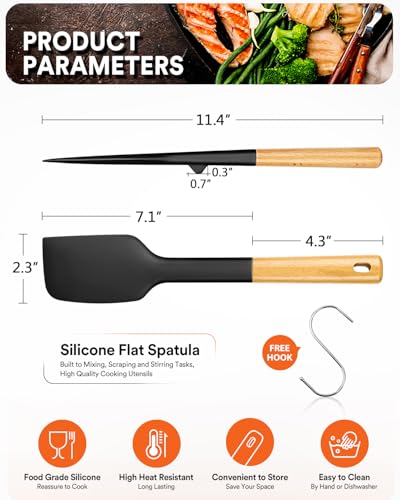 Badiano Silicone Heavy-Duty Spatula, Rubber Scraper for Nonstick Cookware - color: Black