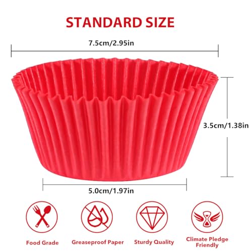 Caperci Standard Red Cupcake Liners for Baking Paper Muffin Cups 200-Count - color: Red