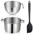 Double Boiler Pot Set, Include 2500ml/2.3QT Mixing Bowl and 4000ml/3.63qt Stainless Steel Pot, Silicone Spatula, For Candy, Soap Wax Candle Making Supplies, Induction Safe