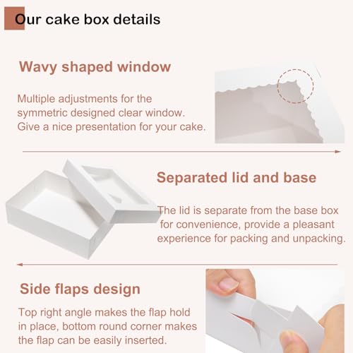 Mefleet 10pcs 14x10x6 Cake Boxes with Window Quarter Sheet Bakery Boxes