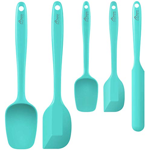 HOTEC 600℉ Heat Resistant Silicone Rubber Spatula Set, Aqua Sky, Set of 5 - color: Aqua Sky