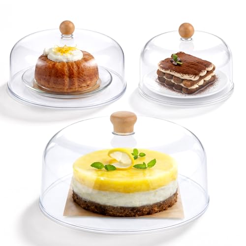 Novabright 3 Pcs Cake Dome, 7" 9" 11" Clear Acrylic Wood Handle Cover