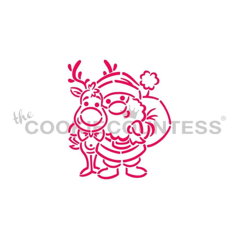 The Cookie Countess Santa and Rudolph Stencil - Drawn by Krista