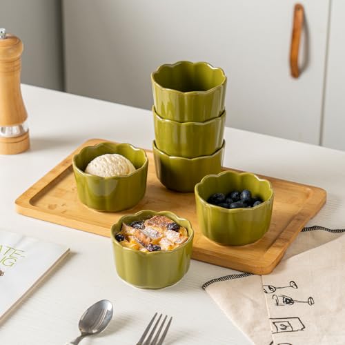 6-Piece 6 Oz Scallop Ceramic Ramekins Set, Moss Green - color: Moss Green