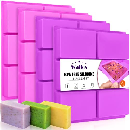Walfos Silicone Soap Molds,Rectangle Mold 6 Cavities,Non-Stick,4 Pack