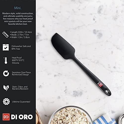 DI ORO Mini Silicone Spatula - Small Jar Scraper, 600F Heat Resistant - color: Black