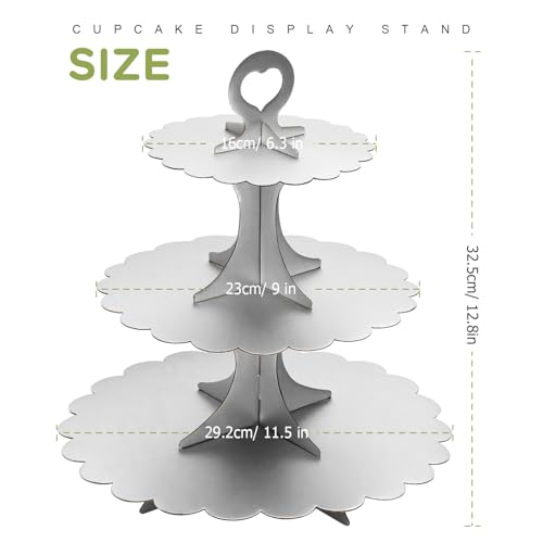3-Tier Silver Matte Cupcake Stand 2 Pack, Cardboard Dessert Display for Weddings, Parties Events, Easy to Assemble Tiered Cake Stand - color: Silver 2 Pack
