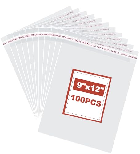 100 Pcs Cellophane Bags 9x12 Inch,Self-Sealing,Clear Plastic Bags for Packaging,Clothing & T-Shirts,Pants,Foods,Candle,Flyers and Gifts - size: 9" x 12" | 100 pcs