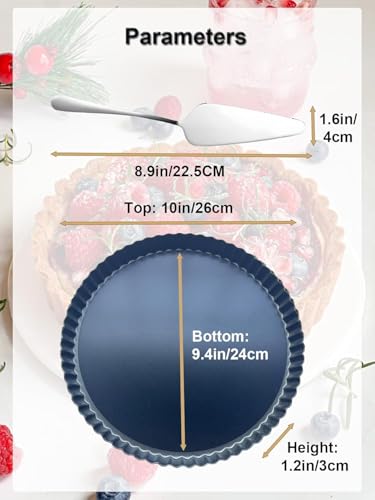 10 Inch Round Quiche Pans with Pie Server. Removable Bottom, Non-Stick Coating, Rugged Carbon Steel for Tart Quiche Pie Cake Baking. Gift for Women Wife Christmas Thanksgiving Party Festival - size: 10IN*1.2IN
