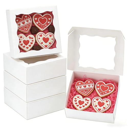 20pcs White Cookie Boxes 5x5x2.5 Inch Bakery Boxes with window