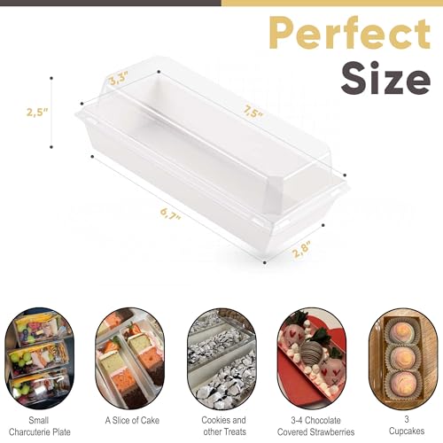 50 Pack 7.5x3.3in Small Charcuterie Boxes with Clear Lids, Mini Treat Box - color: White