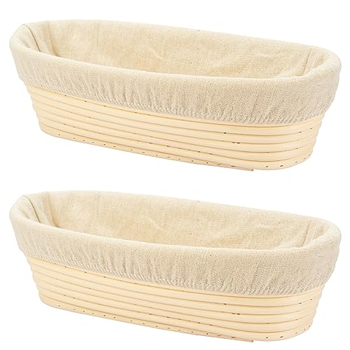 2 PCS 10 inch Oval Long Banneton Brotform Bread Dough Proofing Rising Rattan Basket & Liner for Professional & Home Bakers - size: 2 PACK 10 inch
