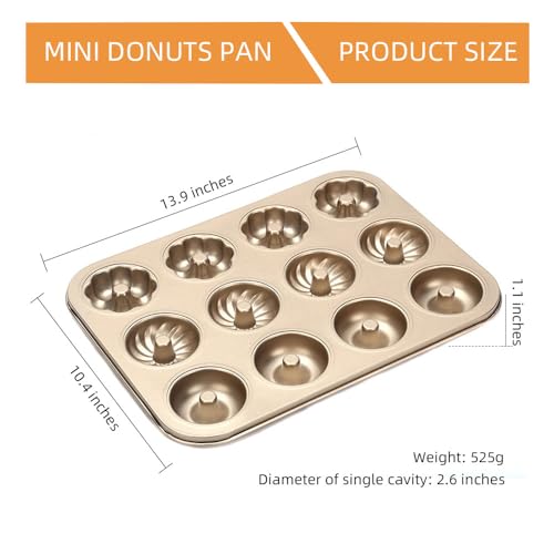 Donut Baking Pan - 14x10.4 Inch Nonstick Carbon Steel Donut Mold with Easy Release Professional Doughnut Maker Pan for Oven Commercial Home Baking (1 Pack 12-Cavity Bagel Pan)