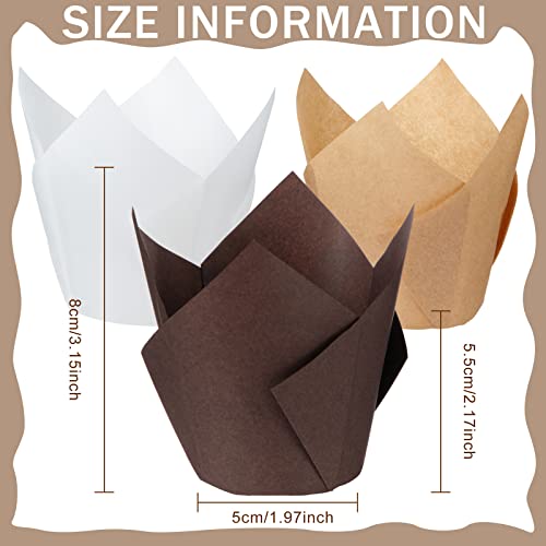 Yaomiao 600 Pcs Tulip Cupcake Liners Greaseproof Paper Tulip Muffin Liners Baking Cups Cupcake Wrappers Holders for Weddings Birthdays Anniversaries Banquets Party Christmas(Brown, Natural, White) - color: Brown,White