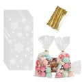 LOMIMOS 120pcs Christmas Cellophane Treat Bags,Clear Plastic Candy Cookie Packing Bags with Twist Ties for Winter Holiday New Year Xmas Party Supplies(Snowflakes) - size: 5x11 Inch (Pack of 120)