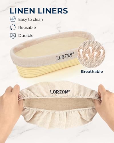 Lorzon Banneton Bread Proofing Baskets Set of 2, 11″ Round & 12″ Oval Sourdough Proofing Baskets with Liners, Proofing Bowls for Sourdough Bread (Plastic) - color: Basic