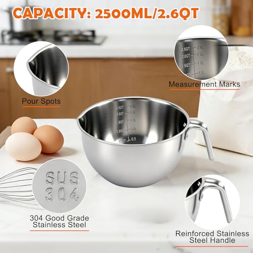 Double Boiler Pot Set 2.6QT & 4.2QT, Stainless Steel Chocolate Melting Pot - size: 2500 ml + 4000 ml