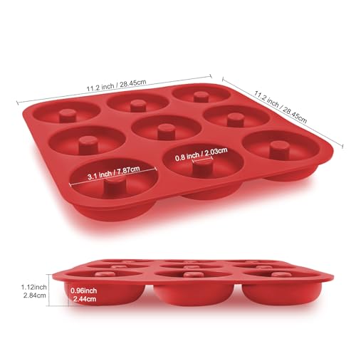 Large Silicone Donut Pan for Baking,9 Cavity Non-Stick Food Molds - color: Bright Red