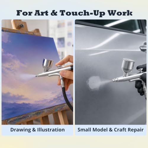 Gocheer Airbrush Gun with Dual-Action & Adjustable Flow Control 0.2/0.5,B - color: Black