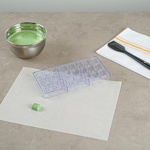 Pastry Tek 10.8 x 5.3 Inch Chocolate Shaping Mold, 1 Freezable Candy Mold - 24 Cavities, Block-Leaf Design, Clear Polycarbonate Chocolate Mold, Dishwashable, Easy To Release - Restaurantware - size: 1 Count | 10.8 x 5.3 Inch, style: Block-Leaf