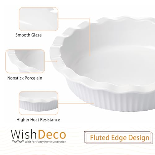 WishDeco Pie Pan for Baking Set of 2, Ceramic Baking Pan 9 Inch - color: White 2pcs