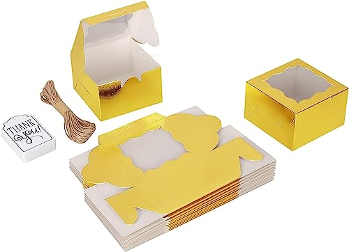 KPOSIYA 120pcs Small Cookie Boxes with Window, 4x4x2.5 Gold Bakery Box - color: Gold, size: 120