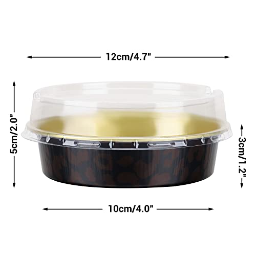 Beasea 50 Pack 4” Mini Pans with Lids, 8oz Disposable Aluminum Baking Foil Tins Round Small Dark Red Spot Container for Individual Cupcake Dessert Muffin Ramekin Cheesecake Quiche Oven Dishes - color: Dark Red Spot in Black