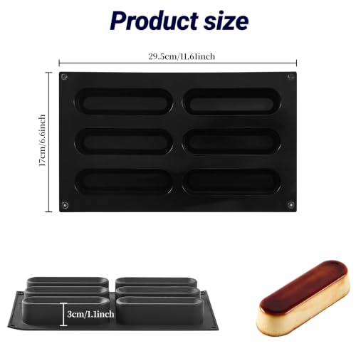 3D Eclair Silicone Mousse Mold, 6-Cavity Concave Baking Mold - color: black-005