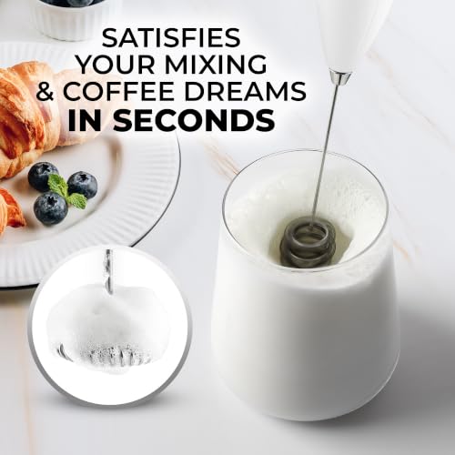 Zulay Kitchen Powerful Milk Frother Wand With Duracell Batteries - Ultra Fast Handheld Drink Mixer - Electric Whisk Foam Maker for Coffee, Lattes, Cappuccino & Matcha - Triple Whisk - Luna White - color: 12 - White, size: Triple Whisk + Batteries
