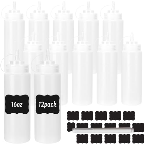 DHSBTLS 16 oz Plastic Squeeze Bottles with Tethered Caps, 12 Pack - color: 16oz-12 Pack