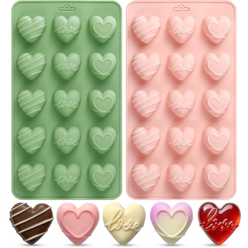 Heart Chocolate Mold, 2Pcs Heart Silicone Molds - color: 2Pcs Pink & Green