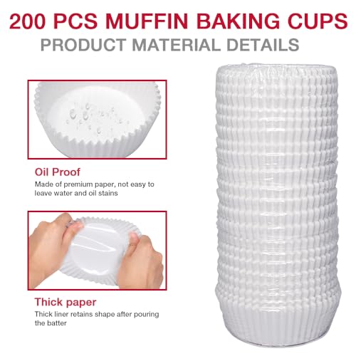 200 Pcs Jumbo Cupcake Liners, 3.54 Inch Parchment Muffin Liners for Baking, Muffin Papers Baking Cups (White) - color: White