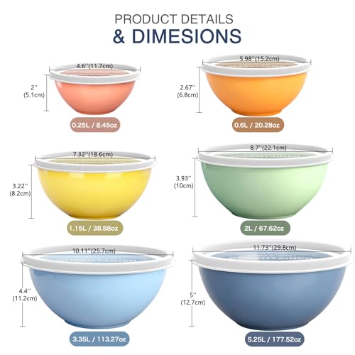Greentainer Plastic Mixing Bowls with Lids Set for Kitchen, 6 Set Nesting Bowls for Mixing, Baking, Prepping, Cooking and Serving Food, Mixing Bowls Dishwasher, Microwave Safe - color: Light Blue