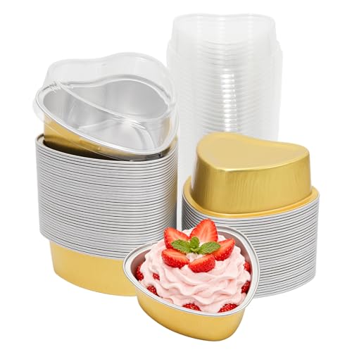 50 Pack Heart Shaped Cake Pans, 3.4oz Gold - color: Gold, size: Heart