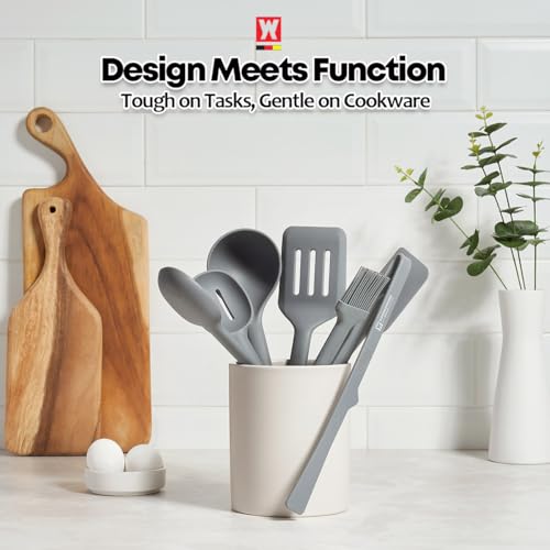 Wagensteiger Dark Gray Silicone Slotted Spatula: Cooking Turner with Heat Resistant, Non-stick Cookware Safe, Gentle Head Design, BPA Free (11.81inch x 3.15inch) - size: 11.81inch x 3.15inch