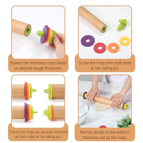 Adjustable Rolling Pin with Thickness Rings, 13.8", 4 Rings - color: Multicolor