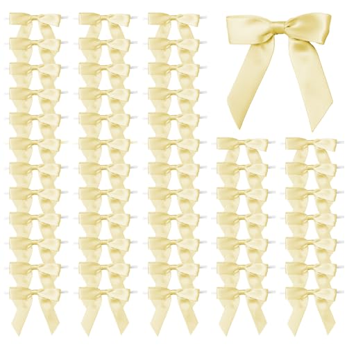 50 Pcs Satin Bows with Twist Ties, 2.5 Inch Gift Wrapping Bows, Yellow - color: Yellow