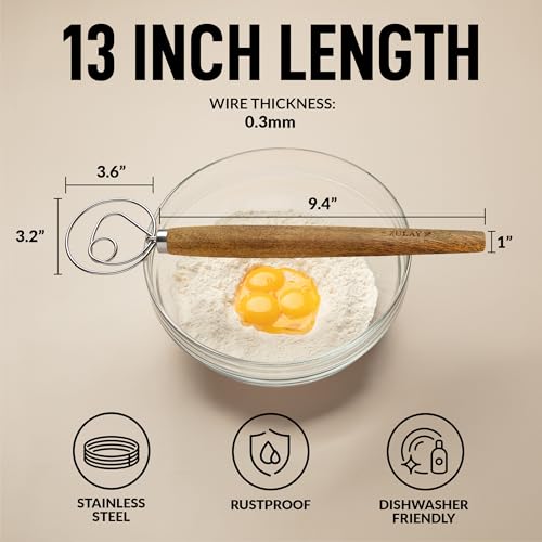 Zulay Kitchen 13-Inch Danish Dough Whisk - color: Acacia | Single