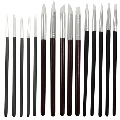 15 Pcs Silicone Paint Brushes Set, Black Barrel-White Tip