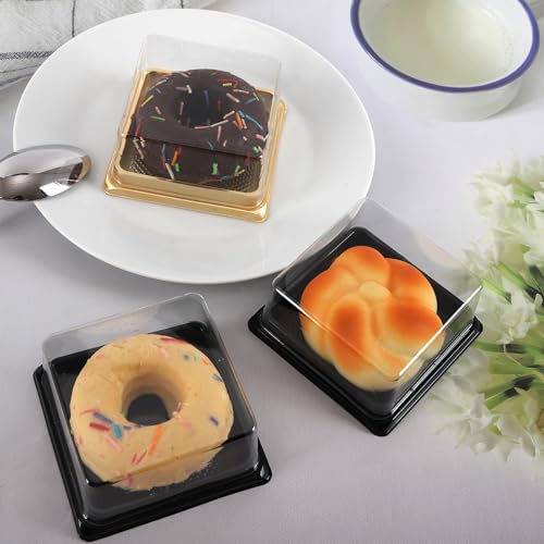 Hewnda 50 Pack Gold Cake Pans, Clear plastic mini cake box