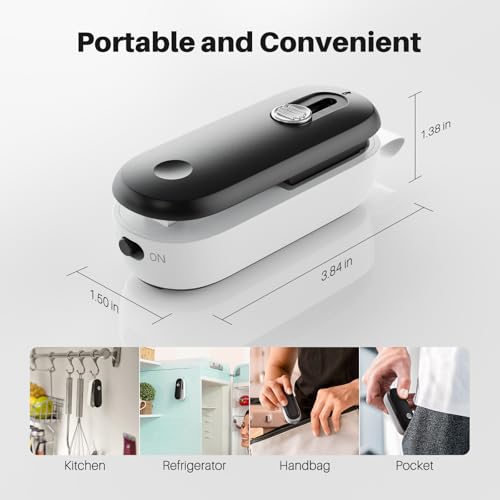 ODSD 2 in 1 Mini Bag Sealer - Heat Seal and Cutter with Lanyard, Portable Handheld Chip Bag Sealer for Snacks, Candies, Food Storage (Batteries Included) - color: Black/White