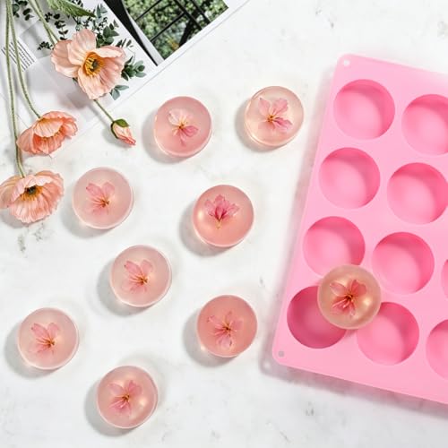 SJ Round Soap Mold Set, 2-Pack 12-Cavity Silicone Soap Molds - color: Pink / Medium Round