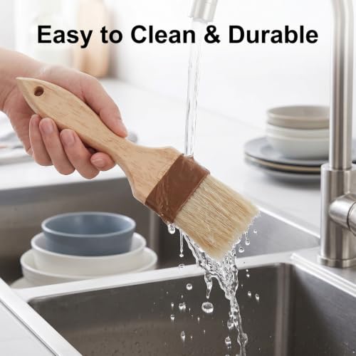 3 Pcs Natural Bristle Pastry Brush, Basting Brush for Baking and Grilling, Heat Resistant Cooking Brush for Butter, Oil and Marinade