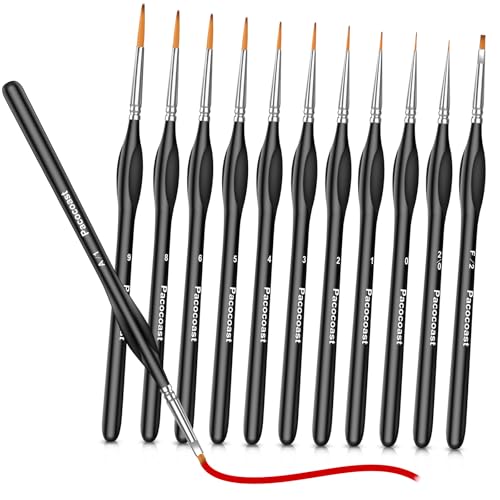 12Pcs Detail Paint Brushes Set for Miniature Fine Art Painting - color: Silver, Black