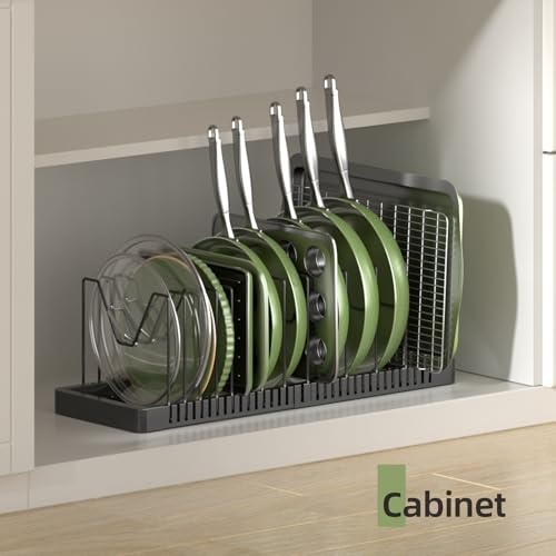 PanPanPal Pots and Pans Organizer under Cabinet, Expandable Pot Lid Organizer Holder with 14 Adjustable Compartment, Pan Organizers inside Cabinet for Lids, Bakeware, Kitchen Storage Pot Rack, Black - size: 14 Dividers