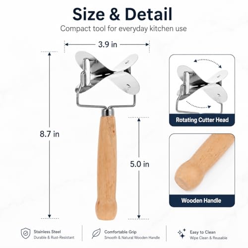 IMIKEYA Dumpling Wrapper Cutter, Dough Cutter Mold with Wooden Handle, Rolling Pastry Cutting Tool for Dumpling, Ravioli, Calzone, Empanada, Pierogi, Cookies, Biscuits