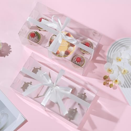 JCD 3Pcs Pink 1+4 Bento Box with Clear Window Bento Cake Boxes Combo Fit 4 Cupcake and 1 Mini Cake for Valentine Wedding Birthday Party Bakery Supplies(Pink 1+4/3Pcs) - size: Pink 1+4/3Pcs